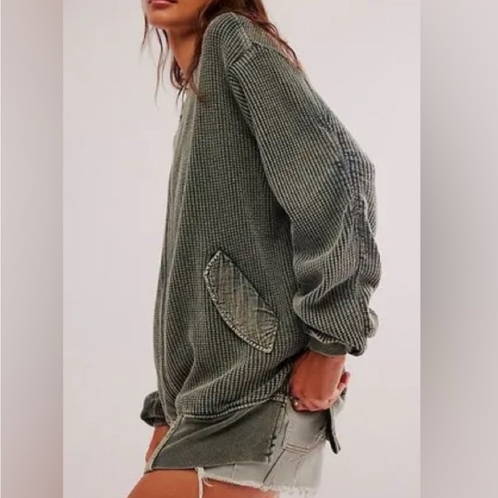 FP ONE Free people Lupo Bomber Cardi - Nevergreen sweater jacket knit Coachella - Picture 4 of 13